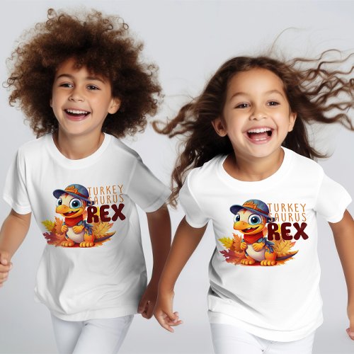 Cute Retro Thanksgiving Turkey Taurus Rex Kids T_Shirt