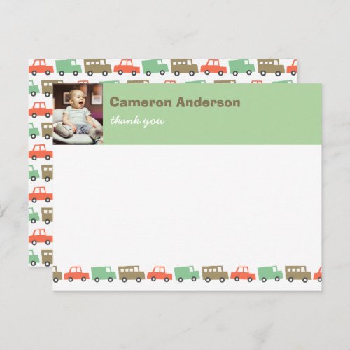 Cute Retro Transport Boys Toys Kids Birthday Photo Thank You Card