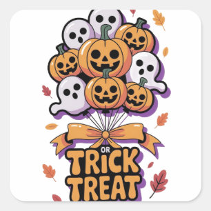 Cute Retro Trick or Treat Halloween Favor Bags Square Sticker