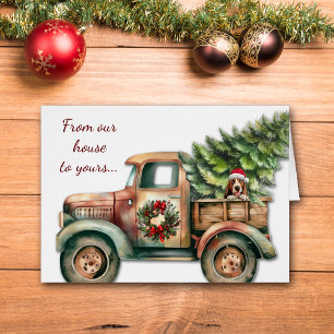Cute Retro Truck Basset Hound Christmas Cards