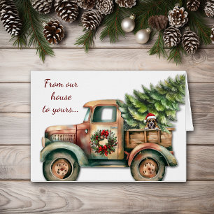 Cute Retro Truck Boxer Dog Christmas Cards