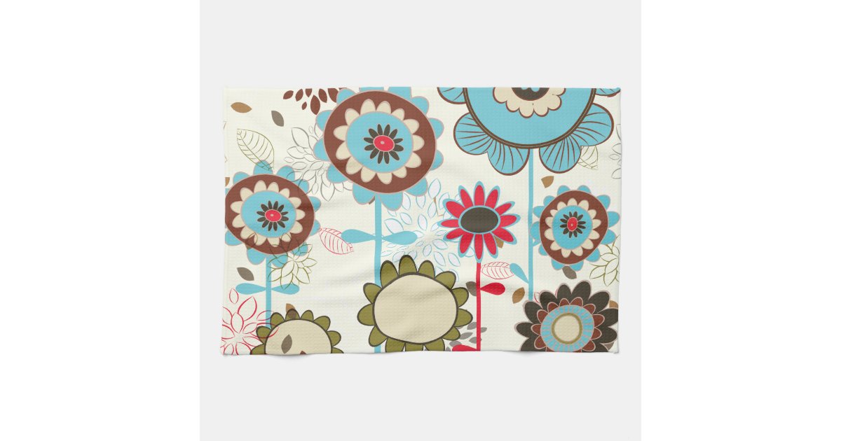 Cute retro turquoise blue floral pattern custom hand towel Zazzle