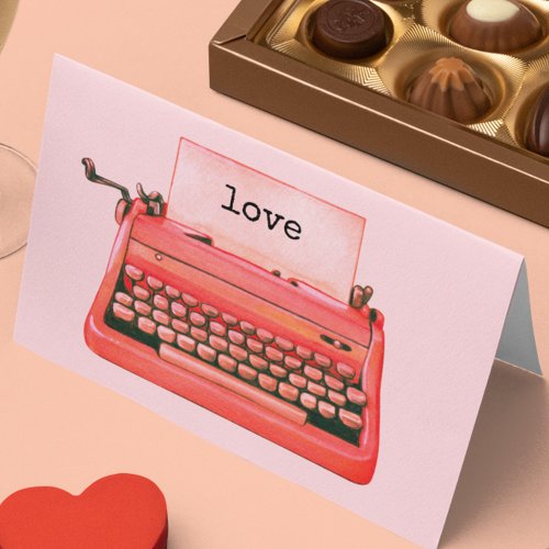 Cute Retro Typewriter 1960s Vintage Valentine Note Card