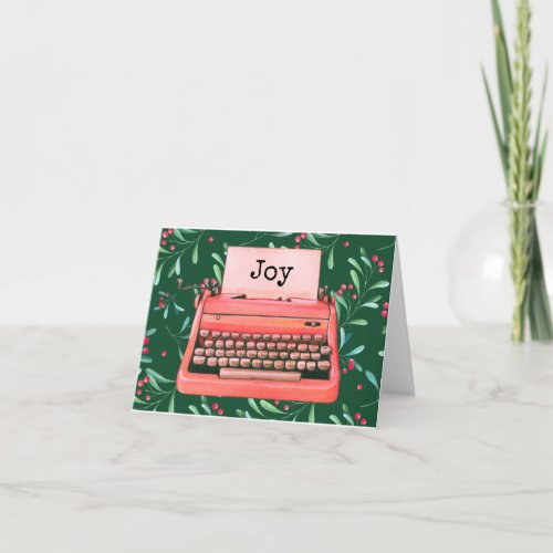 Cute Retro Typewriter Personalized Holly Christmas Note Card