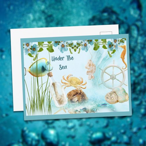 Cute Retro Under the Sea Collage Postcard