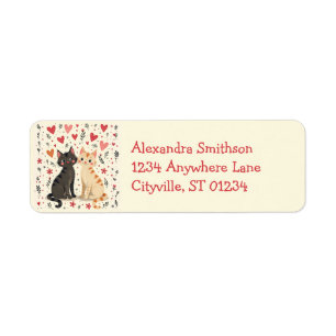 Cute Retro Valentine Cats Label