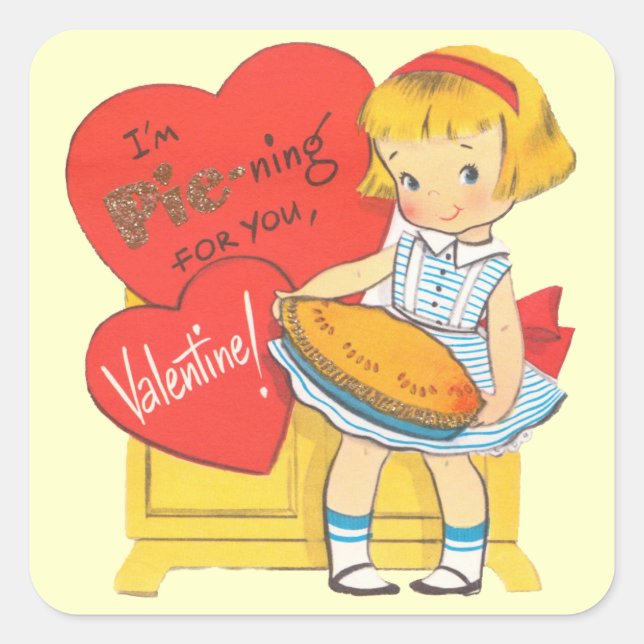 Cute Retro Valentine Girl Square Sticker (Front)