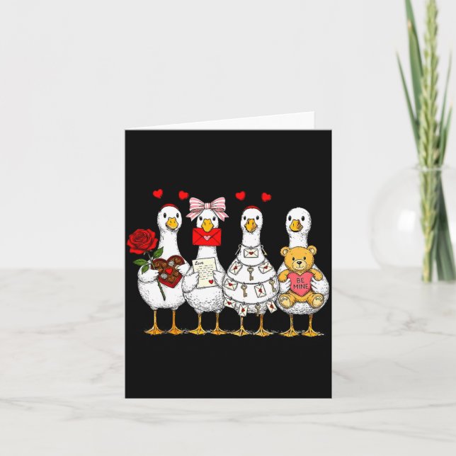 Cute Retro Valentine Silly Gooses Duck Love Couple Card (Front)