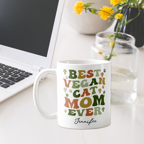 Cute Retro Vegan Cat Mom Custom Photo  Coffee Mug