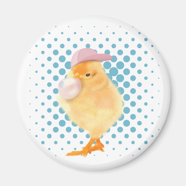 Cute Retro Vibes Chick Blowing Bubblegum White Magnet (Front)