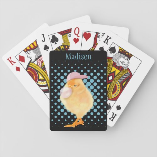 Cute Retro Vibes Chick Blowing Pink Bubblegum  Playing Cards