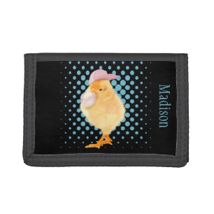 Cute Retro Vibes Chick Blowing Pink Bubblegum Tri-fold Wallet