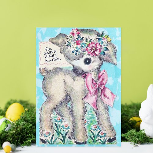 Cute retro vintage babys first Easter add message Holiday Card