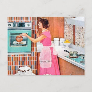 Cute retro vintage baking lady kitchen holiday postcard