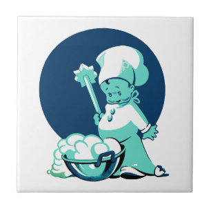 Cute Retro Vintage Blue Boy Chef Baker Ceramic Tile