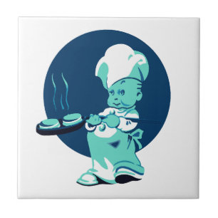 Cute Retro Vintage Blue Boy Chef Baker Ceramic Tile