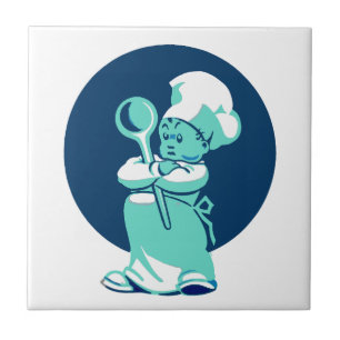 Cute Retro Vintage Blue Boy Chef Cook Ceramic Tile
