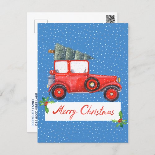 Cute Retro Vintage Car Christmas Photo Holiday Postcard