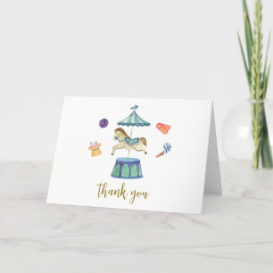 Cute Retro Vintage Carousel Carnival Baby Shower Letterpress Thank You Card