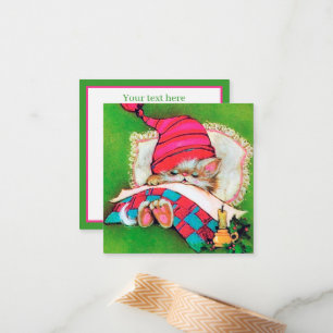 cute retro vintage Christmas cat add text Note Card