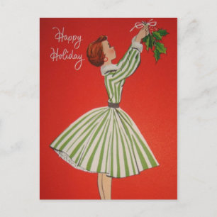 Cute retro vintage Christmas lady Holiday Postcard
