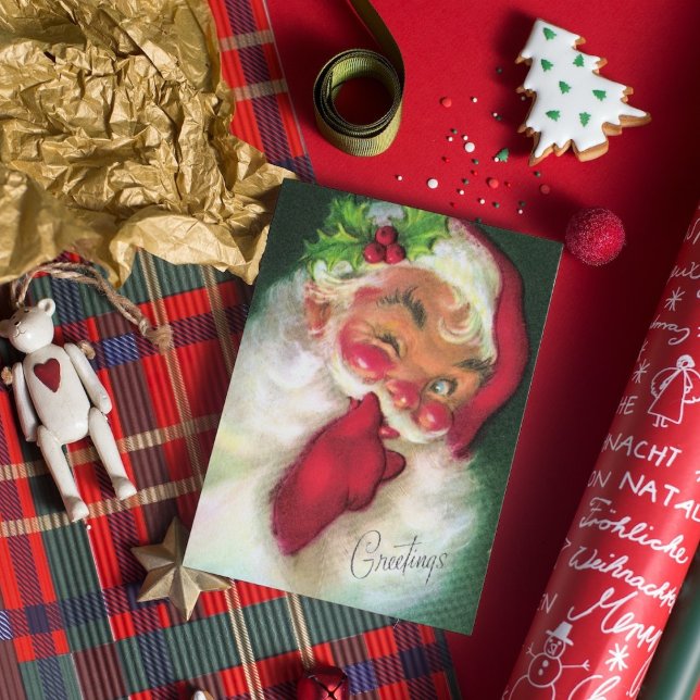 cute retro vintage Christmas Santa  Holiday Card (Creator Uploaded)