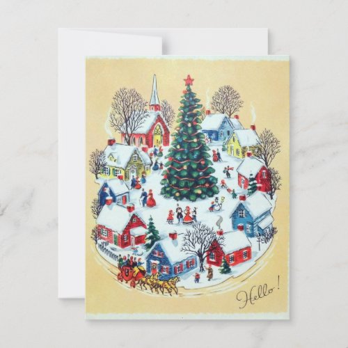 Cute Retro Vintage Christmas Village Holiday Card