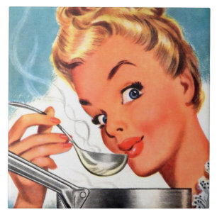 cute retro vintage cooking kitchen lady ceramic tile