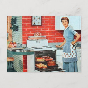 Cute retro vintage cooking lady kitchen postcard