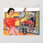 Cute retro vintage couple kitchen holiday postcard