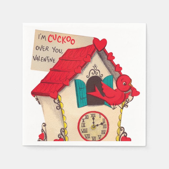 Cute retro vintage cuckoo clock party napkins (Front)