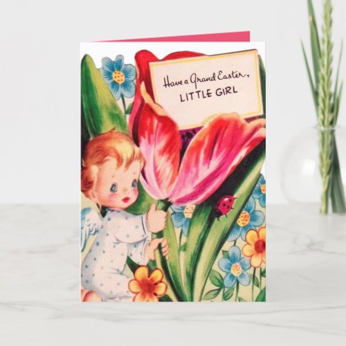 Cute retro vintage Easter Angel girls add message Holiday Card