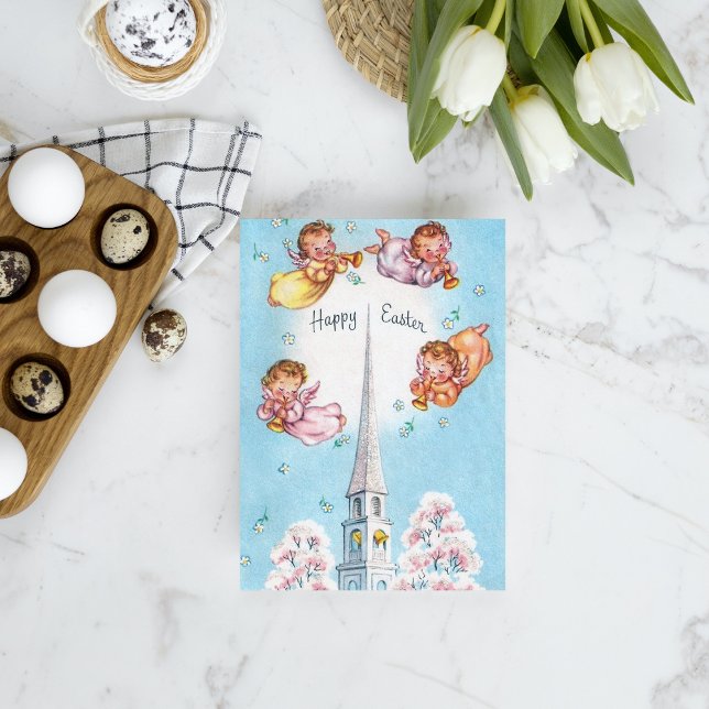 Cute retro vintage Easter Angels add message Card (Creator Uploaded)