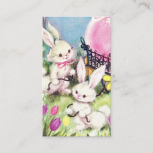Cute retro vintage Easter bunnies add greeting Business Card