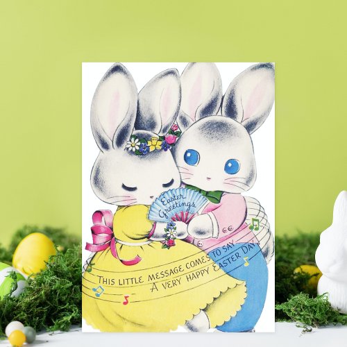 Cute retro vintage Easter bunnies add message Holiday Card