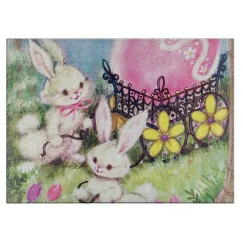 Cute retro vintage Easter bunnies Cutting Board