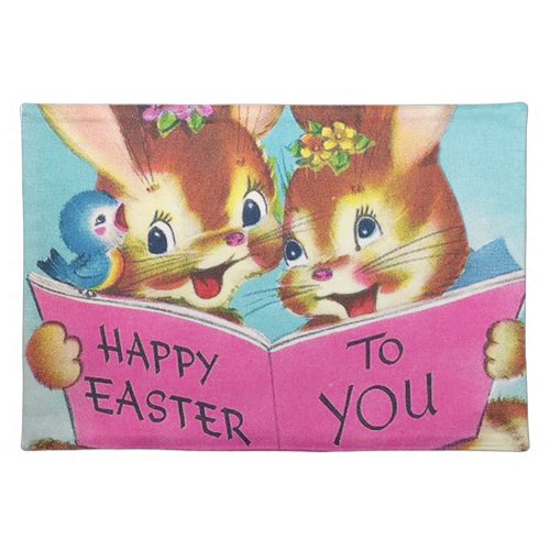 cute retro vintage Easter bunnies Holiday Cloth Placemat