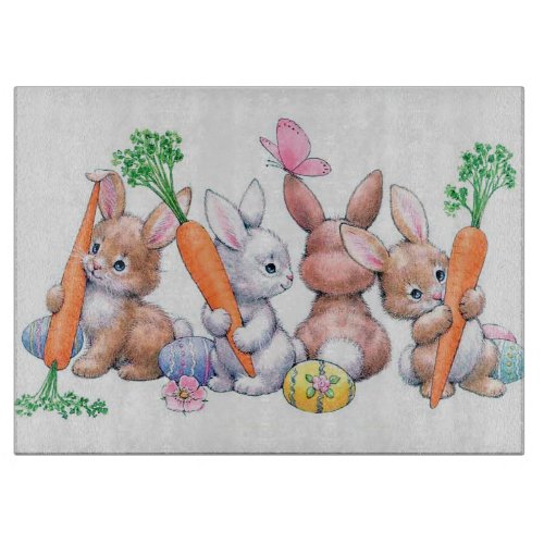 Cute retro vintage Easter bunnies Holiday Cutting Board