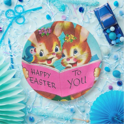 cute retro vintage Easter bunnies party Paper Plates