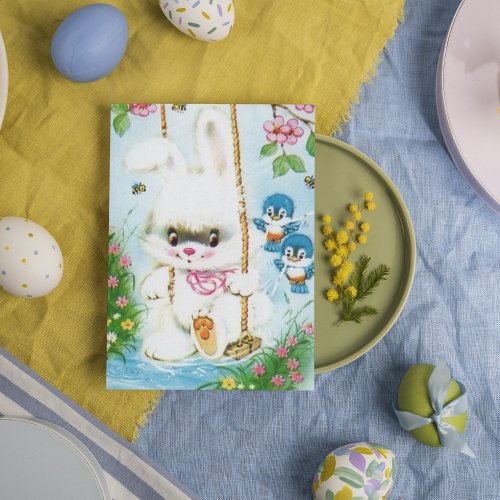 Cute retro vintage Easter bunny add message card