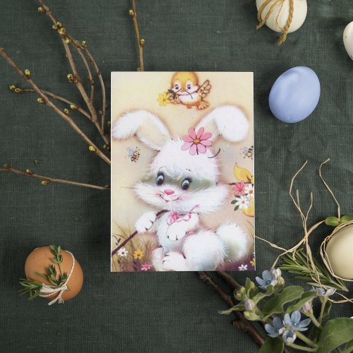 Cute retro vintage Easter bunny add message card
