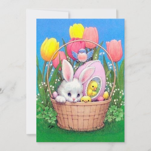 Cute retro vintage Easter bunny add message Holiday Card