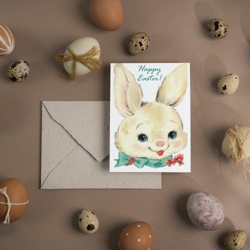 Cute retro vintage Easter bunny add message Holiday Card