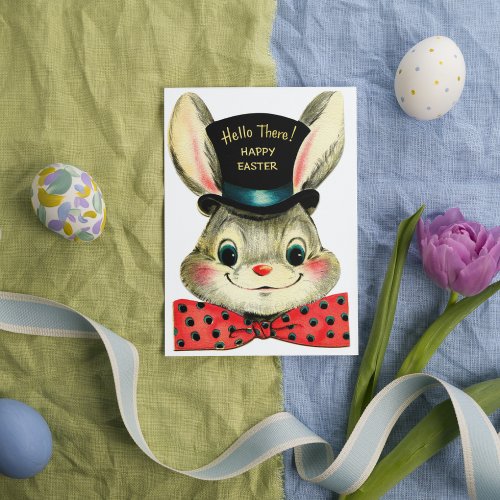 Cute retro vintage Easter bunny add message Holiday Card