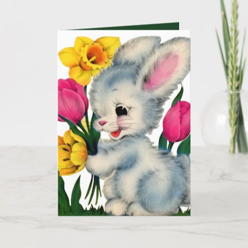 cute retro vintage Easter bunny add sentiment  Holiday Card