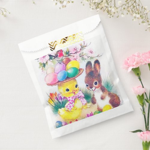cute retro vintage Easter bunny chick party Favor Bag