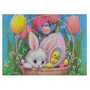 Cute retro vintage Easter bunny Cutting Board