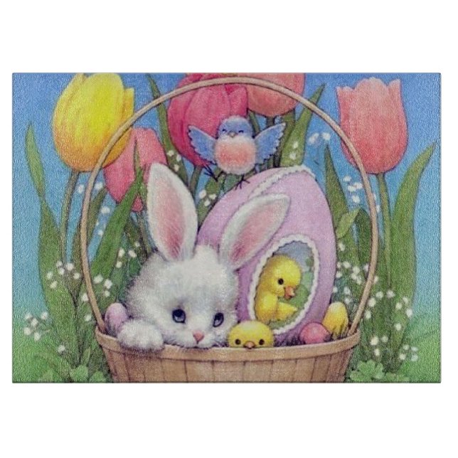 Cute retro vintage Easter bunny Cutting Board (Front)