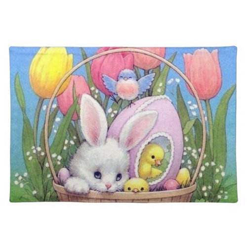 cute retro vintage Easter bunny Holiday Cloth Placemat