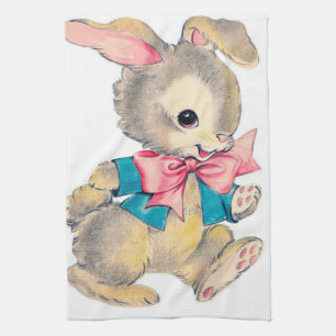 Cute retro vintage Easter bunny Holiday Kitchen Towel